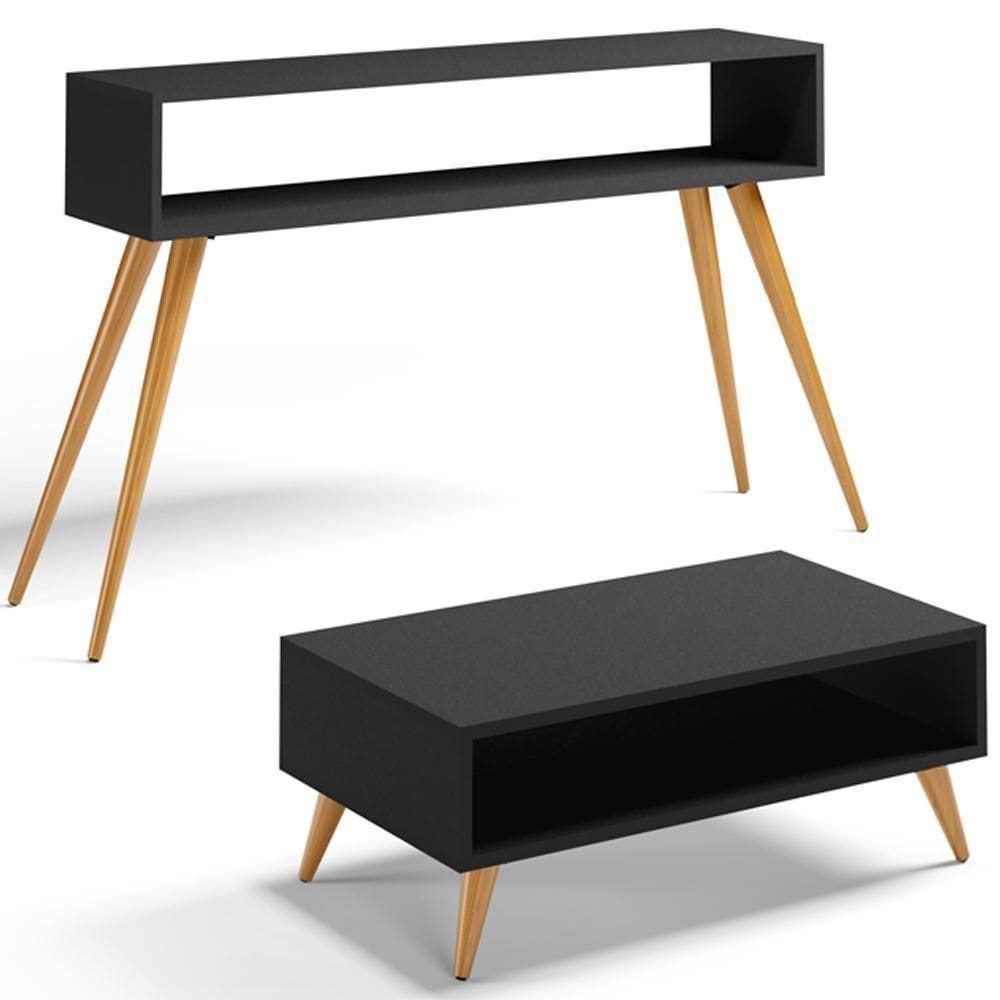 Kit Aparador Com Mesa De Centro Mônaco Pés Palito L03 Preto
