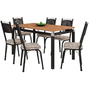 Conjunto De Mesa Malva Com 6 Cadeiras 151 Tampo Bp 136cm Cor Sf Preto Assento Cedro Artefamol