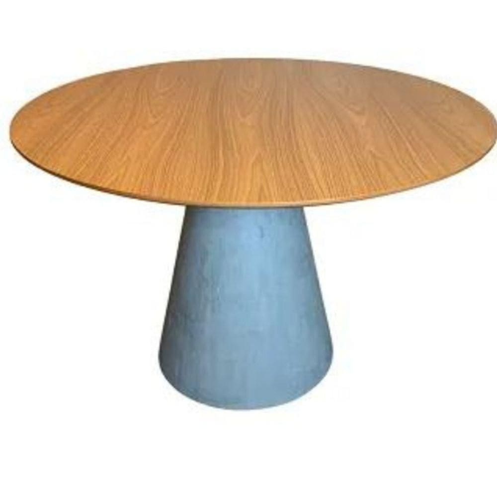 Mesa De Jantar Cone Cimento Queimado 80 Cm Tampo Freijó