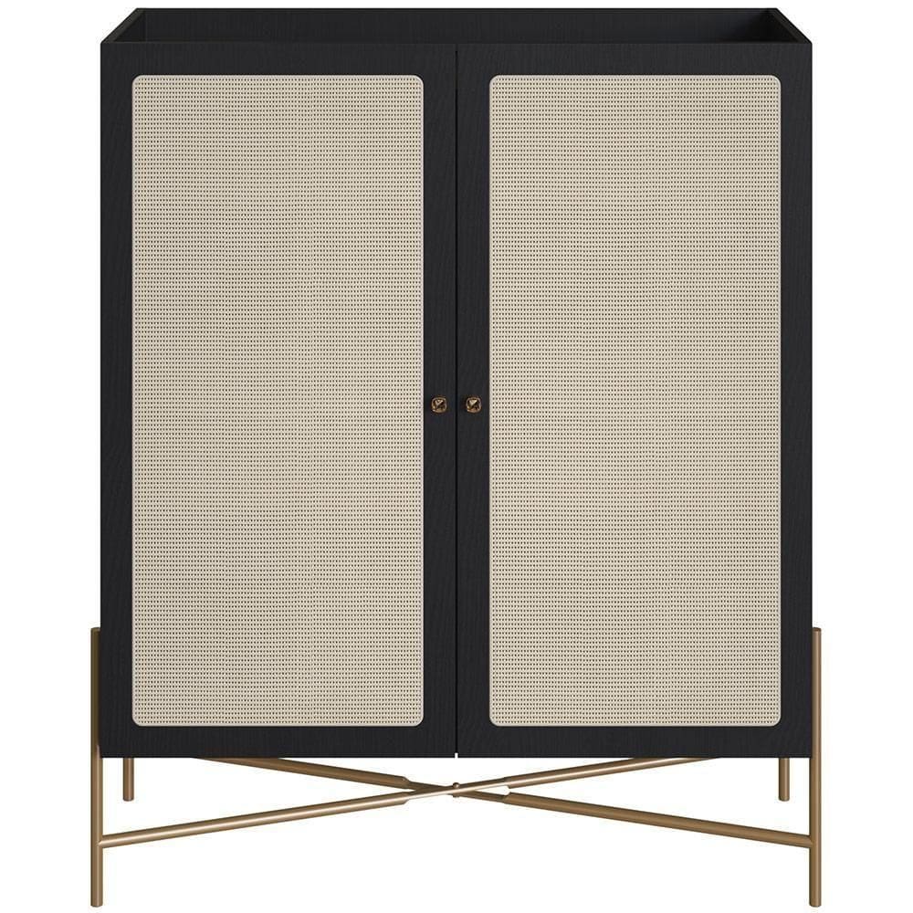 Armário Bar Para Sala 2 Portas 93cm Industrial Indy A03 Nero Dourado