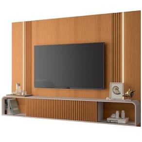 Painel Para Tv 85 Pol Com Bancada Suspensa E Led Zurick B01 Cinamomo Off White