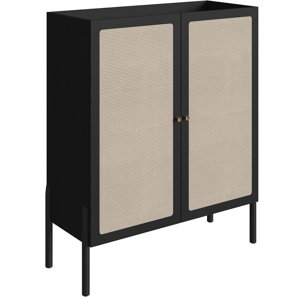 Armário Bar Para Sala 2 Portas 93cm Pés Madeira Moss A03 Nero Preto