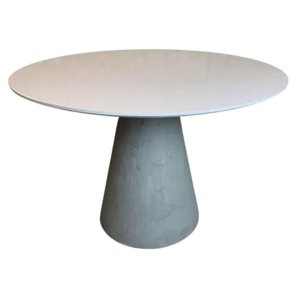 Mesa De Jantar Cone Cimento Queimado 80 Cm Tampo Laqueado Branco