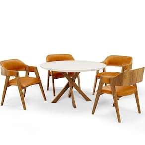 Mesa De Jantar Redonda Cora 120cm Off White M04 Com 04 Cadeiras Living Suran Couríssimo Whisky - Lyam
