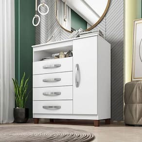 Cômoda Sapateira Cannes 1 Porta 4 Gavetas - Incorplac Cor Branco