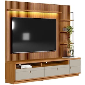 Rack Para Sala Com Painel Ripado Para Tv 75 Pol 224cm Orizon L05 Nature Off White - Lyam Decor