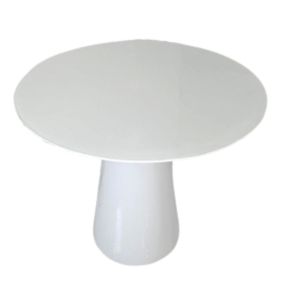 Mesa De Jantar Cone 100 Cm Tampo Laca Branca + Vidro Base Laca Branca Cor Branco