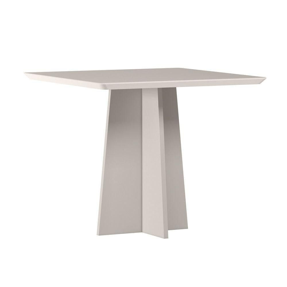 Mesa De Jantar Para 4 Lugares 90cm Tampo Quadrado Com Vidro Anitta Off White