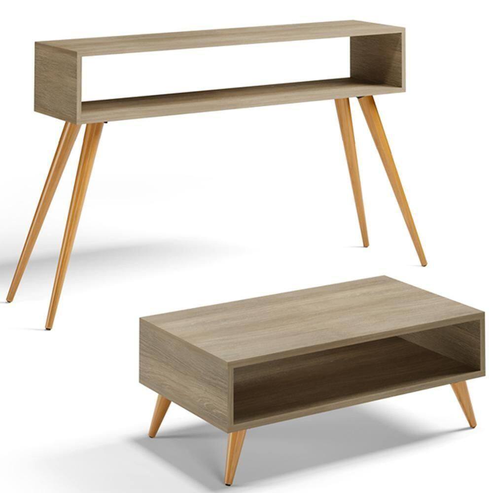 Kit Aparador Com Mesa De Centro Mônaco Pés Palito L03 Castanho