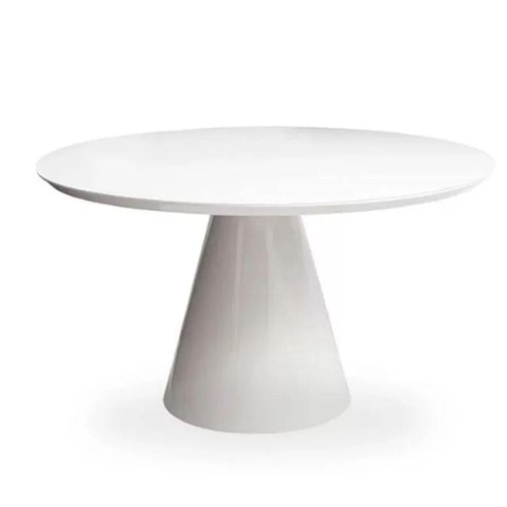 Mesa De Jantar Cone 100 Cm Tampo De Vidro Laca Branca Branco