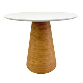 Mesa De Jantar Redonda 110 Cm Tampo Laca Branca Base Freijó Horizontal