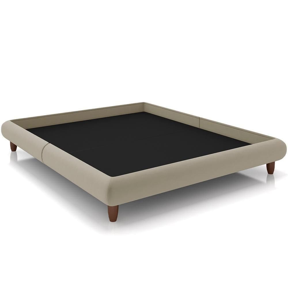 Cama Casal Pés De Madeira 156cm Otto P05 Veludo Bege