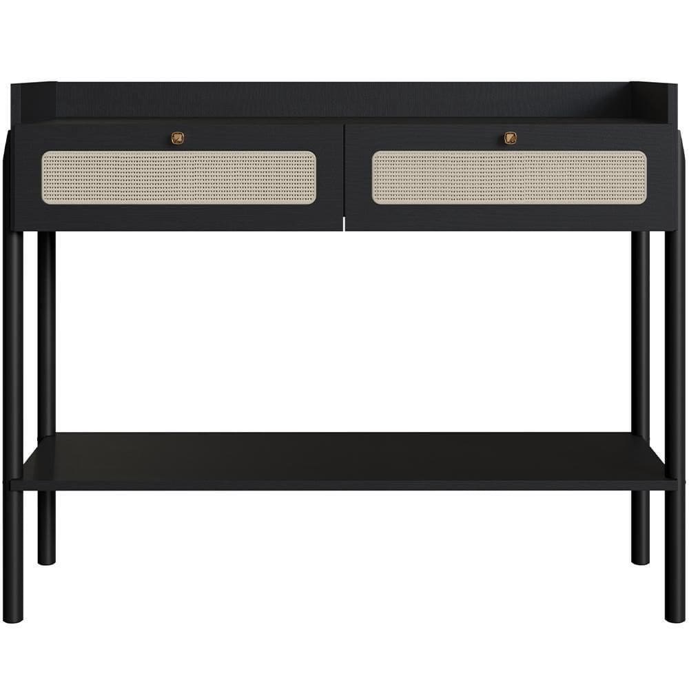 Aparador Para Sala De Estar 2 Gavetas Pés Madeira Moss A03 Nero Preto