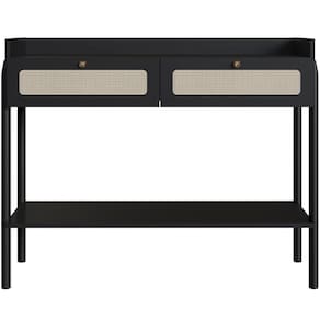 Aparador Para Sala De Estar 2 Gavetas Pés Madeira Moss A03 Nero Preto