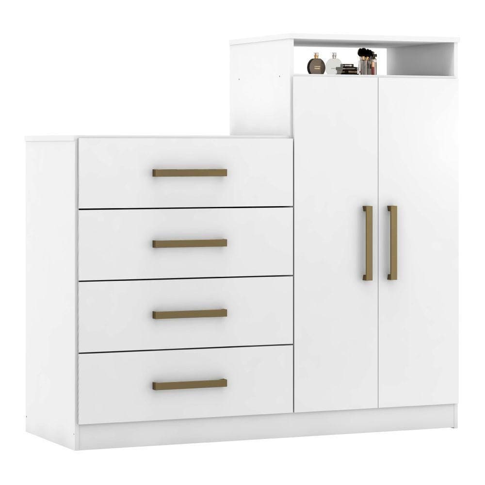 Cômoda Sapateira Com 2 Portas E 4 Gavetas Aurea Branco - Demóbile