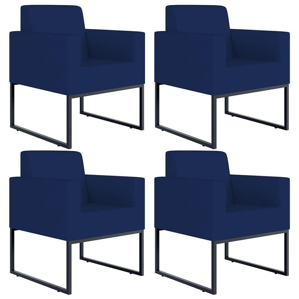 Kit 04 Poltronas Helô L02 Suede Azul Marinho