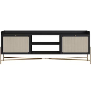 Rack Para Sala De Estar Tv 65 Pol 183cm Industrial Indy A03 Nero Dourado
