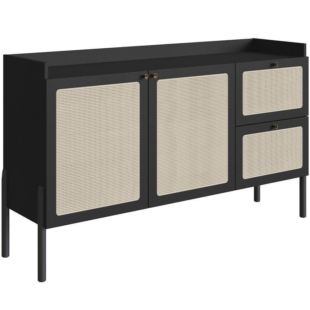 Aparador Buffet Para Sala De Jantar 139cm Pés Madeira Moss A03 Nero Preto