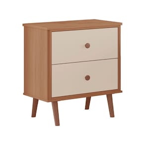 Mesa De Cabeceira Monza 2 Gavetas Em Mdf Com Pés Tuboarte Freijo Com Off White
