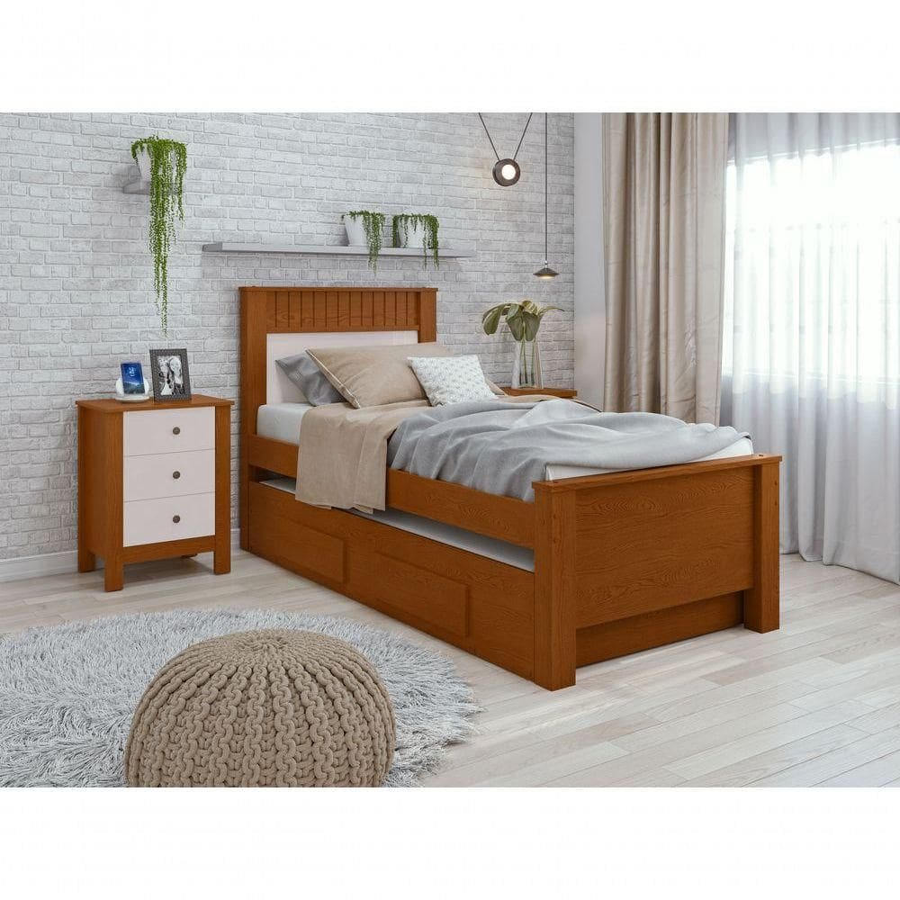 Cama Solteiro Bibox 2 Gavetas Athenas Frassino Off White