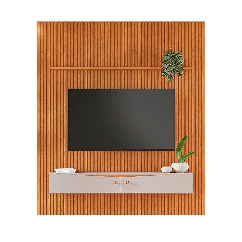 Painel Ripado Riso 2,40cmx2,07cm Candian Nicho Jcm Movelaria Cinamomo Com Off White