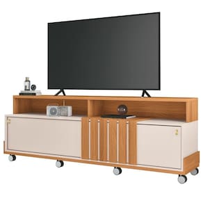 Rack Bancada Para Tv 70 Pol Com Rodízios Analu H01 Off White-cinamomo