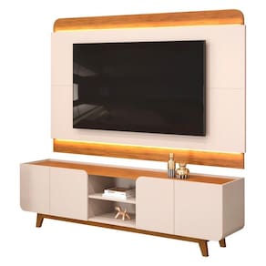 Painel Para Tv 75 Pol E Rack Bancada Com Led 220cm Collie D04 Off White-freijó