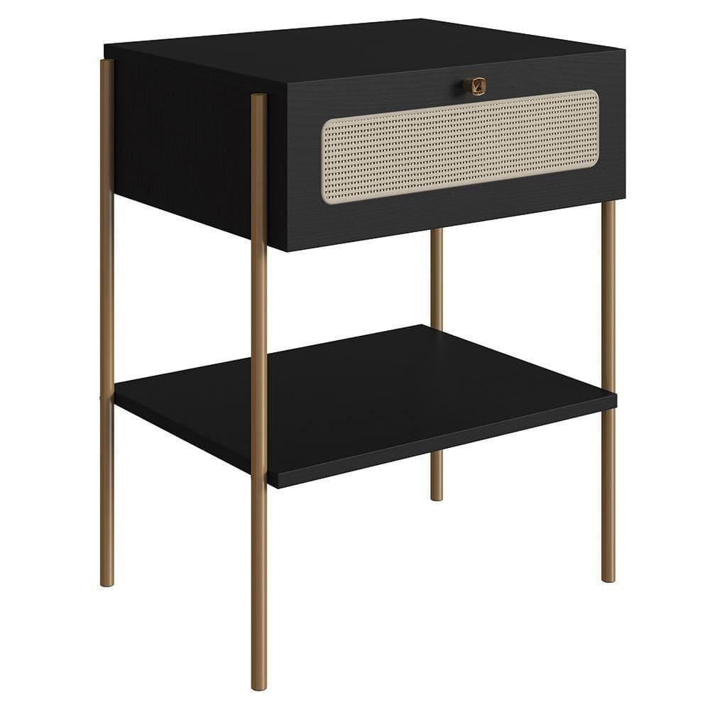 Mesa De Cabeceira Com 1 Gavetas 50cm Arlo A10 Nero/dourado - Mpozenato