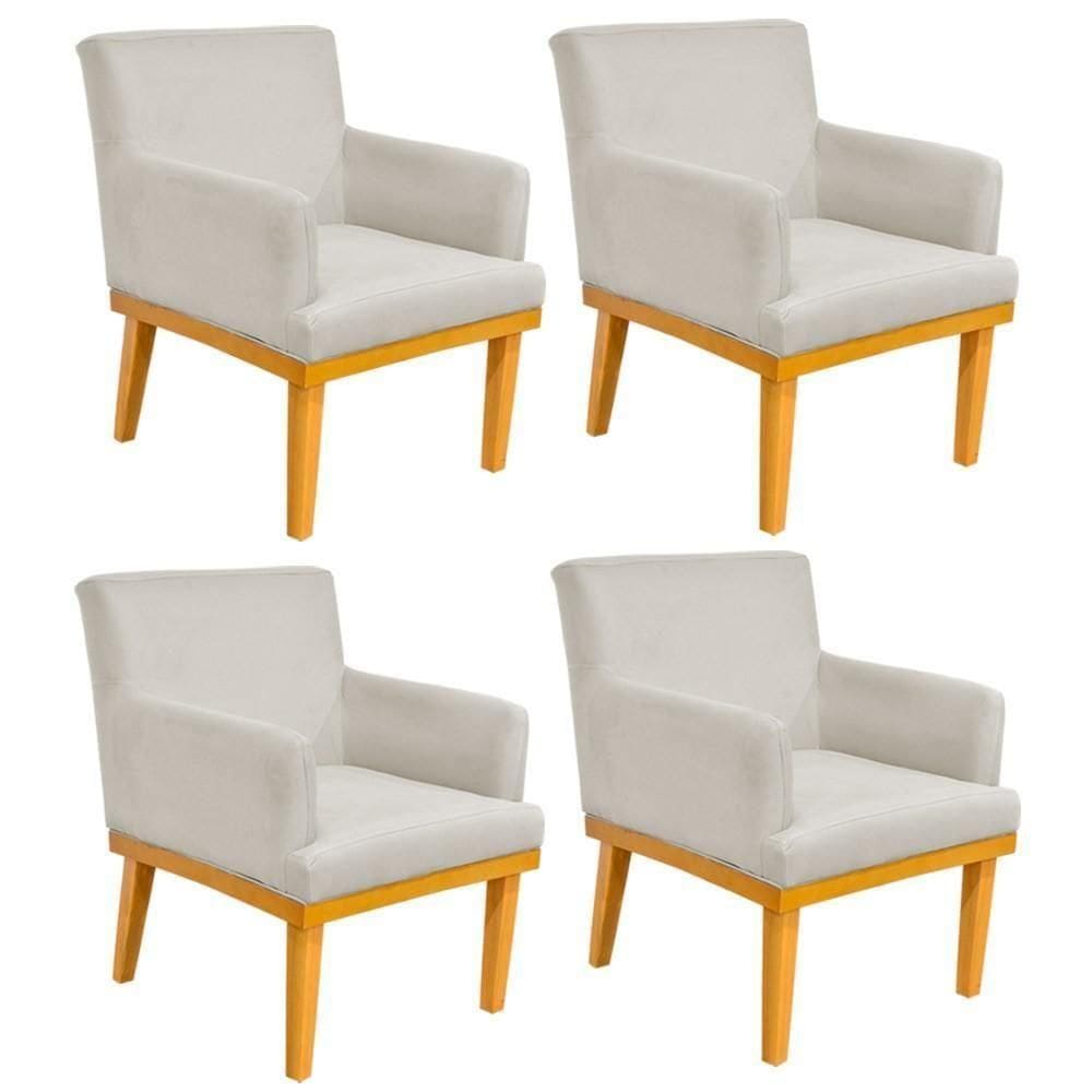 Kit 04 Poltronas Decorativa Base Mel Beatriz W01 Suede Bege