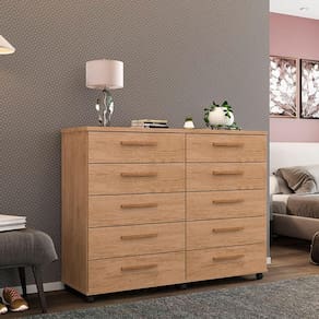Cômoda Amsterdã 10 Gavetas Amendoa Com Rodízios