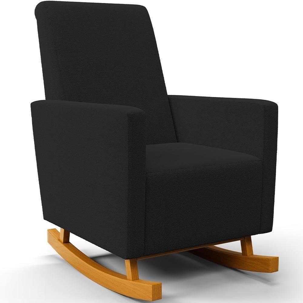 Poltrona De Amamentação Com Balanço Ravena W01 Bouclê Preto - Lyam Decor
