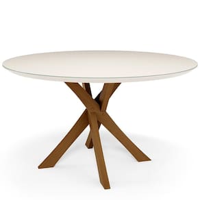Mesa De Jantar 4 Lugares Tampo De Vidro Redonda Cora 120 Cm M04 Off White - Lyam