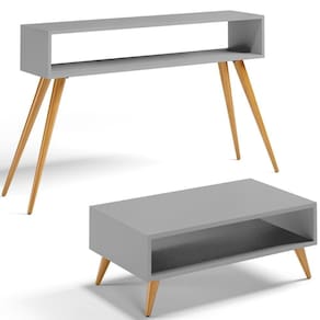 Kit Aparador Com Mesa De Centro Mônaco Pés Palito L03 Cinza