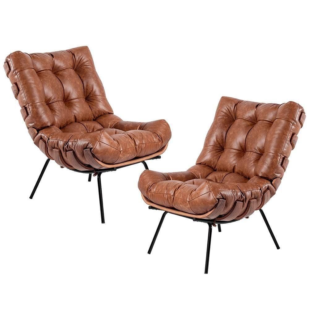 Kit 02 Poltronas Sala De Estar Costela L04 Couro Mel