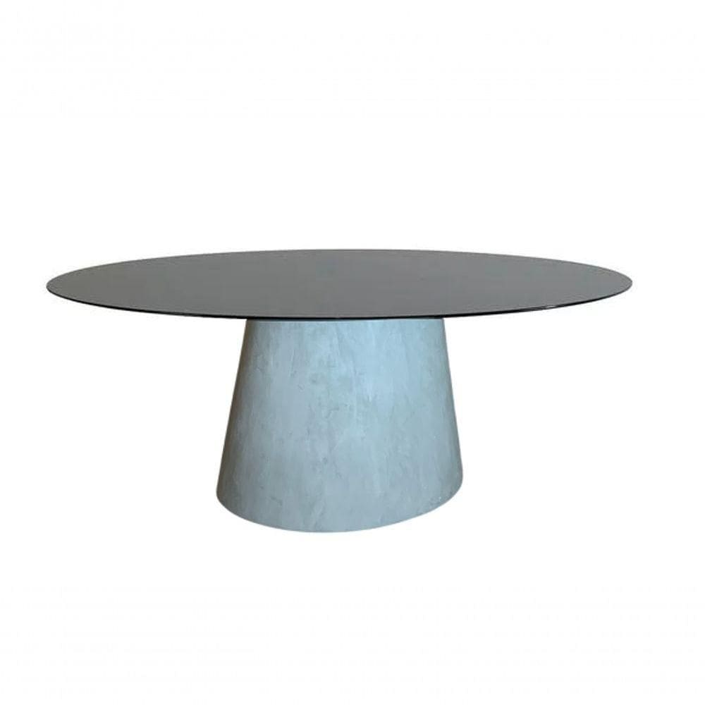 Mesa De Jantar Cone Cimento Queimado Oval 198x122 Cm Tampo Laqueado Cor Preto