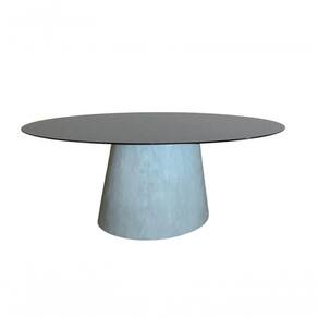 Mesa De Jantar Cone Cimento Queimado Oval 235x122 Cm Tampo Laqueado Cor Preto