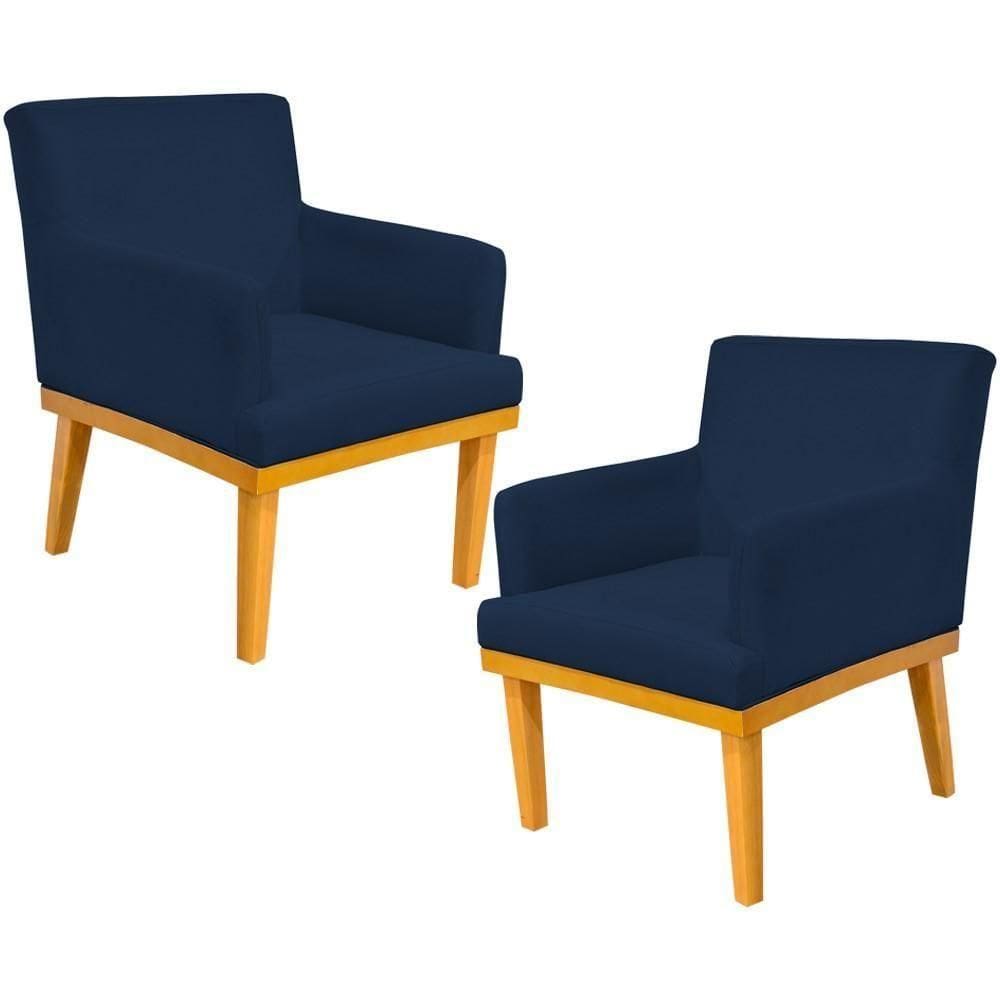 Kit 02 Poltronas Base Mel Beatriz W01 Suede Azul Marinho