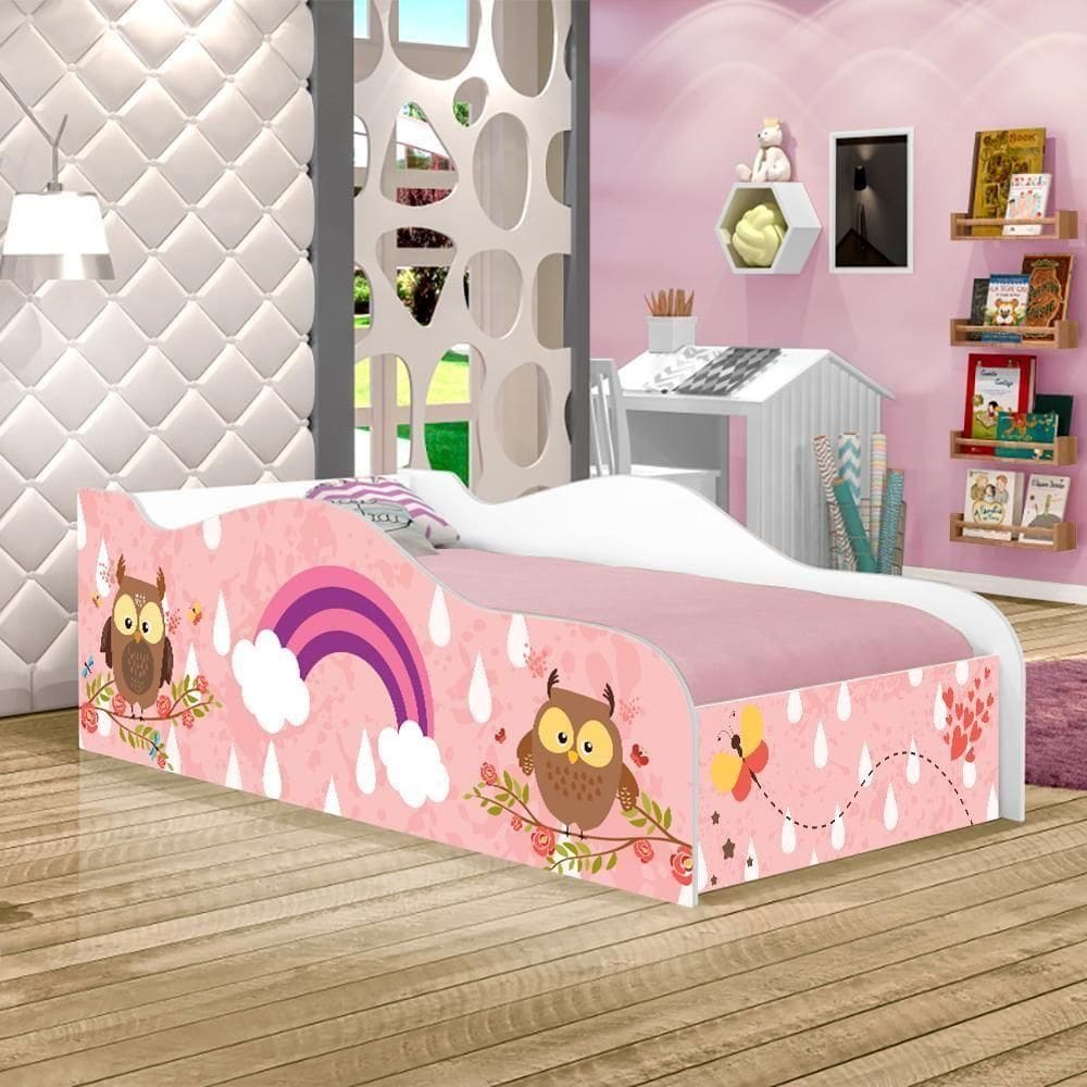 Mini Cama Fun Corujinhas E Borboletas Infantil Com Colchão