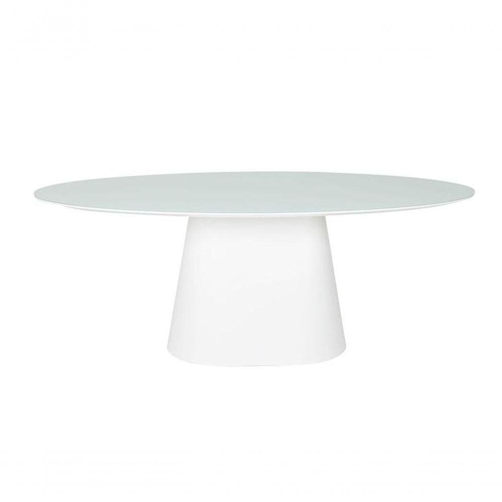 Mesa De Jantar Cone Oval 160x90 Cm Tampo Laca Branca + Vidro Base Branca Branco