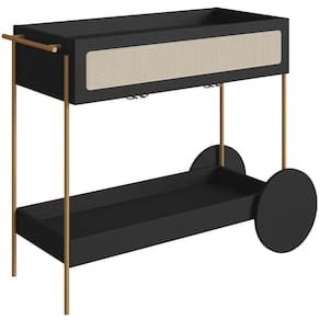 Carrinho Bar Com Porta Taças Industrial Indy A03 Nero Dourado