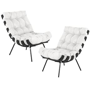 Kit 02 Poltronas Costela Preto L04 Couro Branco