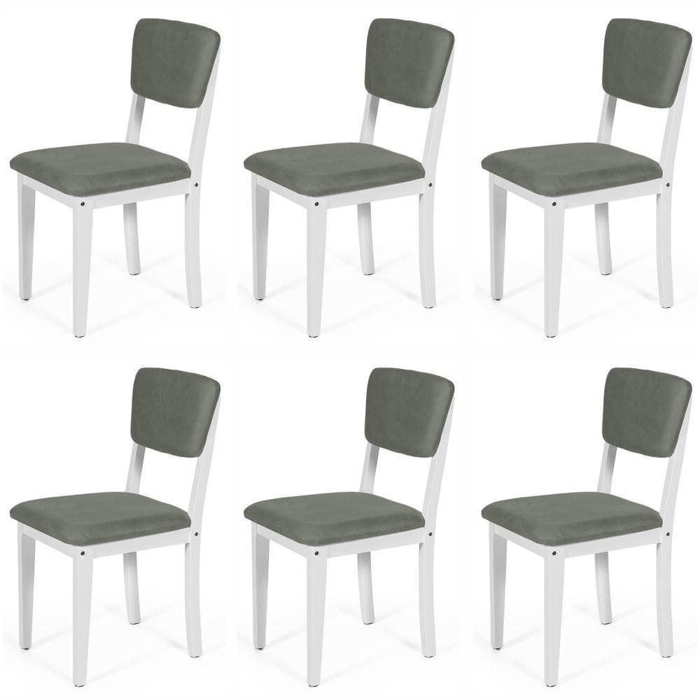 Conjunto 6 Cadeiras De Jantar Estofada Em Madeira Maciça Ella Branco/cinza