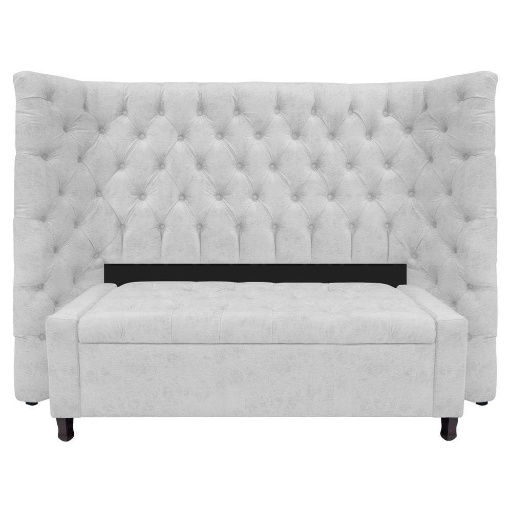 Kit Cabeceira e Calçadeira Baú Casal Everest P02 140cm Para Cama Box Corano Branco