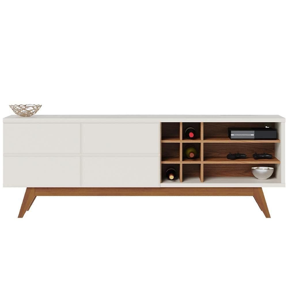 Rack Para Sala De Estar Tv 70 Pol 180cm Makai C04 Off White Matte Freijó - Lyam Decor