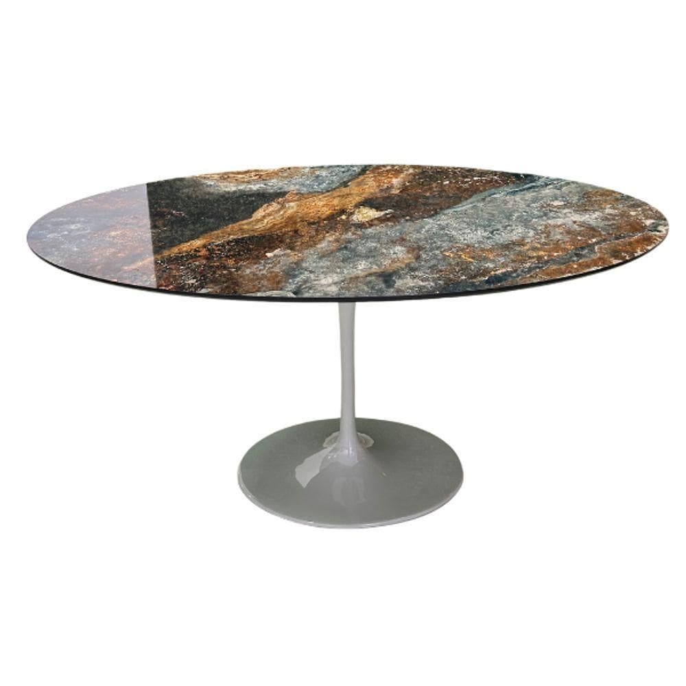Mesa De Jantar Saarinen Oval 140x90 Cm Tampo Calacata Verde Ocean Base Verde Cor Branco