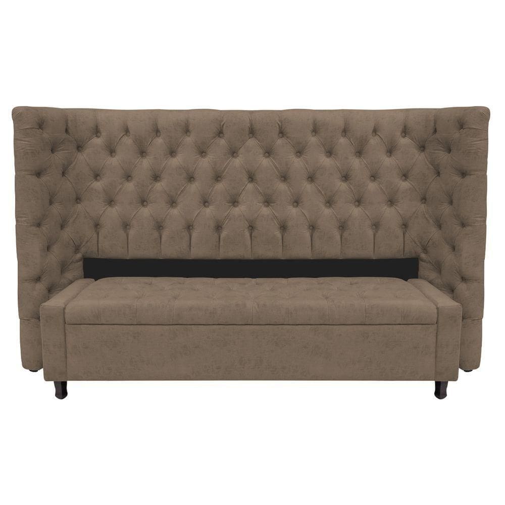 Kit Cabeceira e Calçadeira Baú King Everest P02 195cm Para Cama Box Suede Marrom