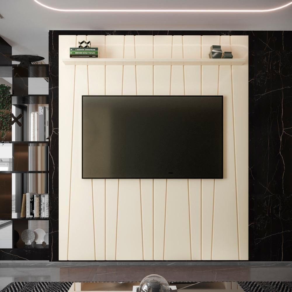 Painel Ripado Zigzag Tv Até 75 Polegadas Roma 180cm Cor:off White Off White