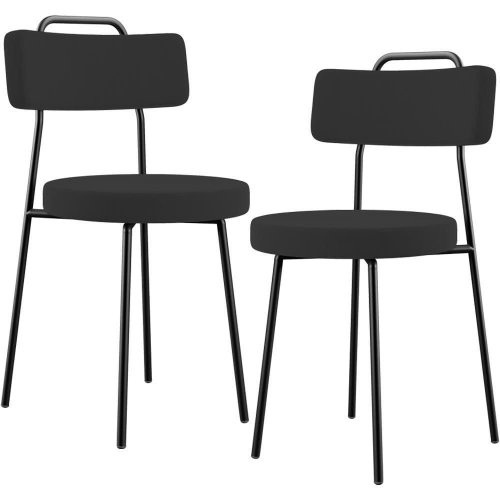 Kit 02 Cadeiras Decorativas Estofada Para Sala De Jantar Barcelona L02 Suede Preto