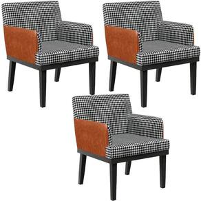 Kit 03 Poltronas Base Preto Suede Pied Poule Camel