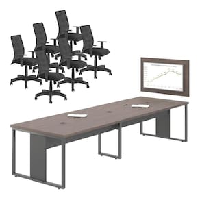 Conjunto Mesa Com Painel E Cadeiras Krabi Freijó Preto